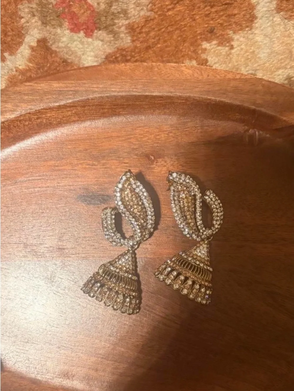 Gold Crystal Jhumka Drop Earrings - Sparkling Gold Tone